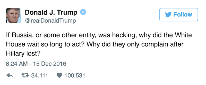 Trump Tweet about Russian Hacking