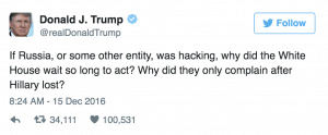 Trump tweet about Russia hacking